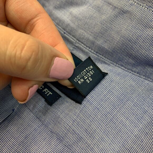 Ralph Lauren Shirt Men 15.5 Shark Blue Crosshatch Cotton Classic Fit Button Down - Picture 6 of 10